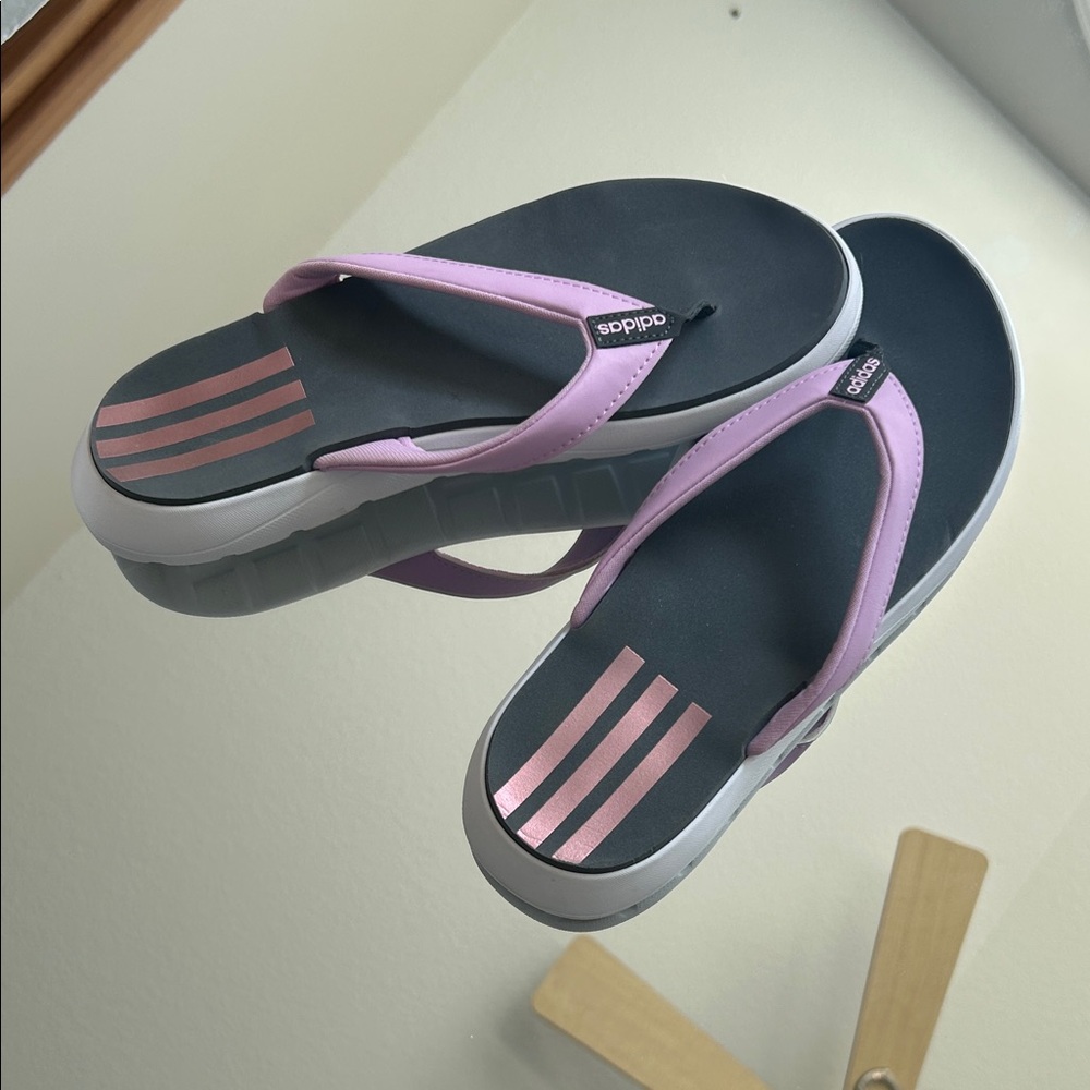 Adidas Women's Pink and Black Sandals